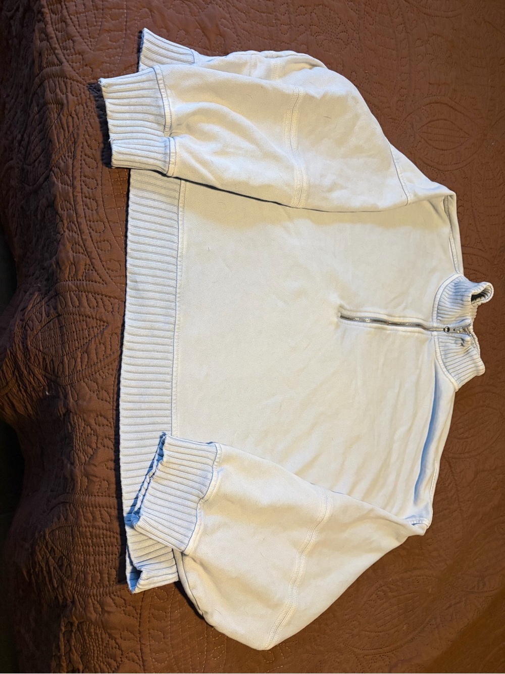 aerie Cream Half-Zip V-Neck Sweater
